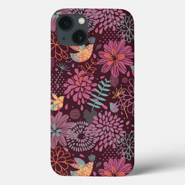 Teste padrão floral abstrato com pássaros (Verso)