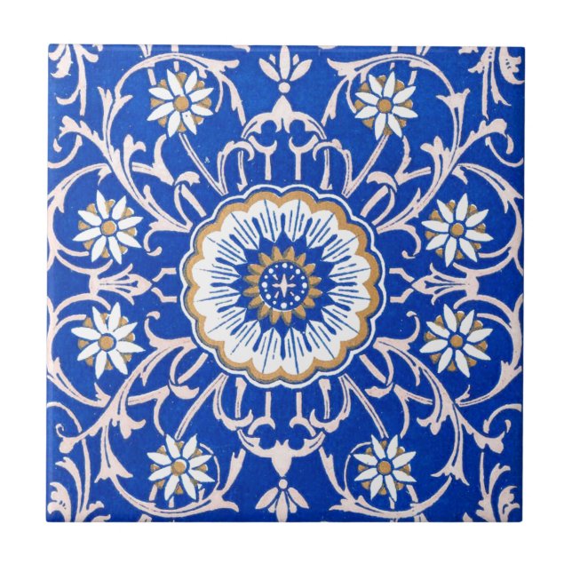 Teste padrão floral azul da mandala (Frente)