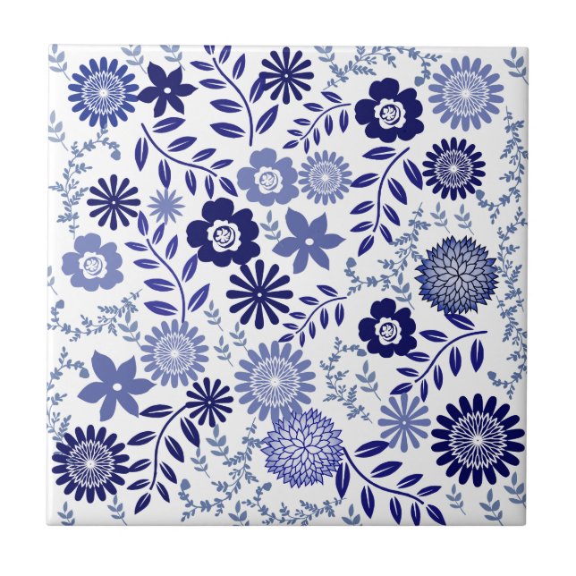 Teste padrão floral azul e branco (Frente)