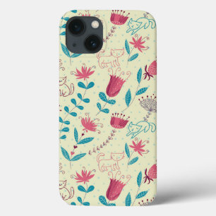 Teste padrão floral com gatos dos desenhos