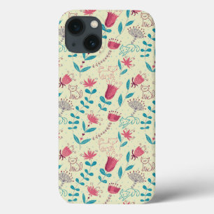 Teste padrão floral com gatos dos desenhos