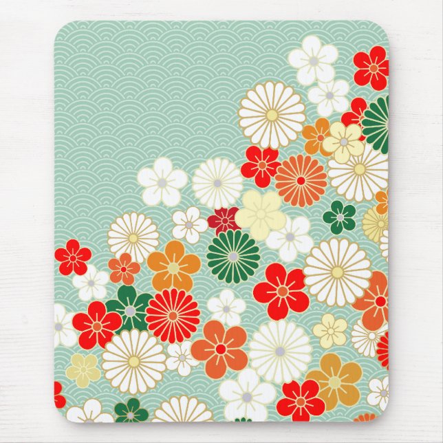 Teste padrão floral japonês elegante Mousepad (Frente)