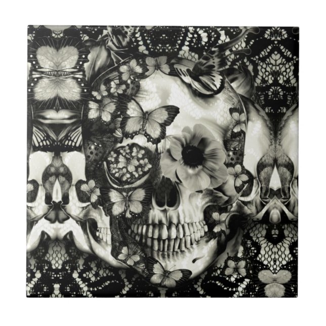 Teste padrão gótico do crânio do laço do Victorian (Frente)