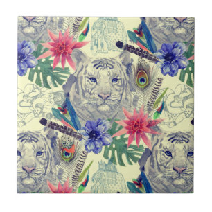 Teste padrão indiano do tigre do estilo do vintag