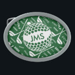 Teste padrão Monogrammed para o jogador de golfe<br><div class="desc">Os esportes personalizados golf o design temático em verde e no branco. Caracteriza uma bola do ouro que possa ser personalizada com iniciais do monograma e um teste padrão do fundo dos clubes de golfe, das bolas de golfe e da vária tipografia golfing dos termos - reunidos toda para criar...</div>