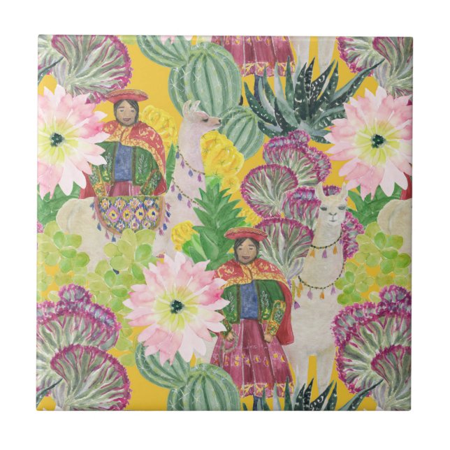 Teste padrão peruano da mulher & do lama da (Frente)