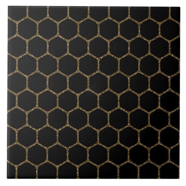Teste padrão preto do hexágono no quadro Dourado (Frente)