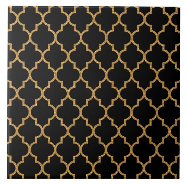 Teste padrão preto Dourado de Quatrefoil (Frente)