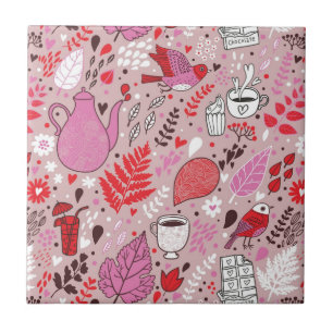 Teste padrão saboroso com pássaros e flores