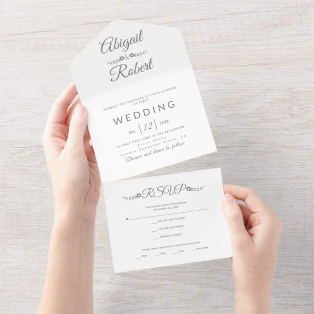 Testemunha de cinza moderna em casamento branco (Aba destacável)
