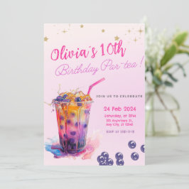 Teto Convite de aniversário de Boba Tea Girl, cor-