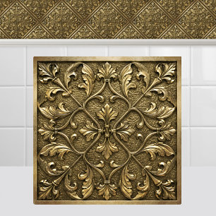 Teto de Treliça de Folhagem em Latão Dourado Renas