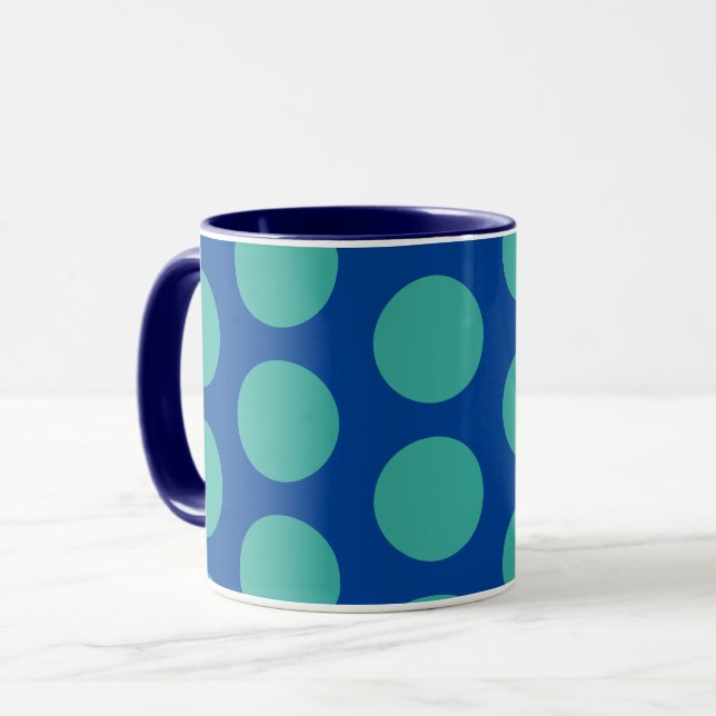 Teto sobre a Bolinhas azul de uma xícara de caneca (Frente Esquerda)