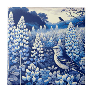 Texas Bluebonnets e Norte Mockingbird Texan