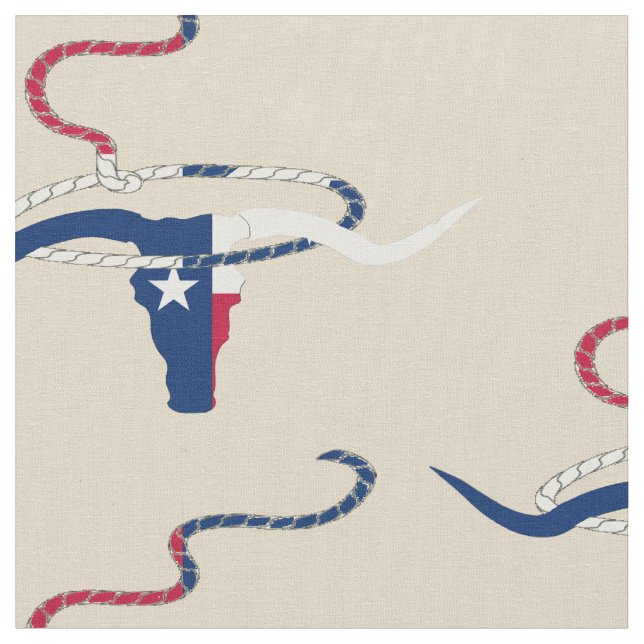 Texas Flag Steer Head with Rope on lt tan tecido (Detalhe)
