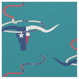 Texas Flag Steer Head with Rope on lt tan tecido