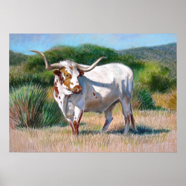 Texas Longhorn Bull Western Art Poster (Frente)