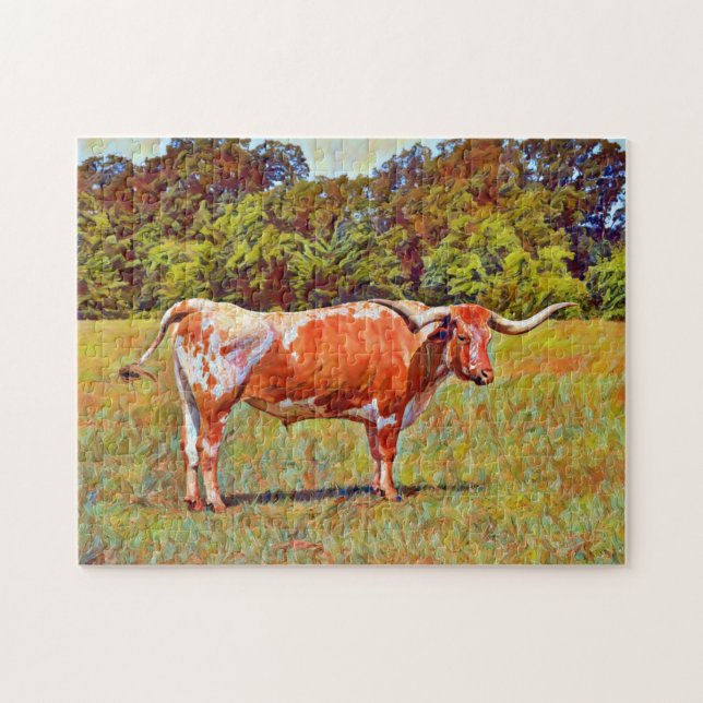 Texas Longhorn Cow Art Quebra-cabeça (Horizontal)