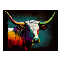 Texas Longhorn Cow Pop Art Impressão