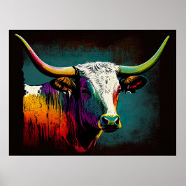 Texas Longhorn Cow Pop Art Impressão