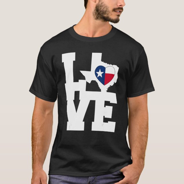 Texas Love Map Flag Heart Graphic Camisetas Tx (Frente)