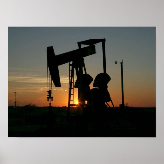 Texas Oil Pumpjack at Sunset Poster (Frente)