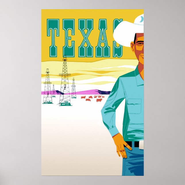 Texas. Poster de viagens de Estilo Vintage (Frente)