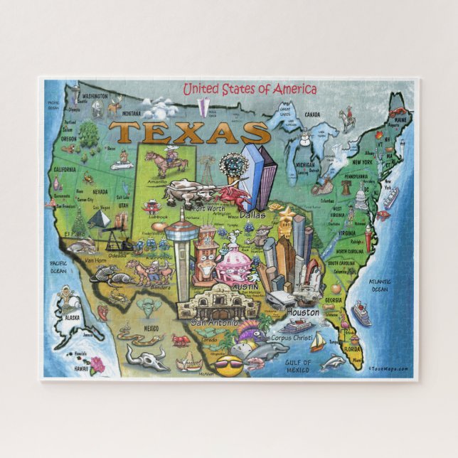 Texas USA Map Jigsee Quebra-cabeça (Horizontal)