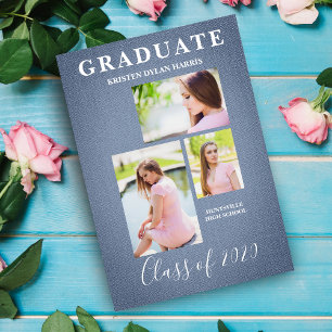 Têxtil de Colagem de Três Fotos Azuis