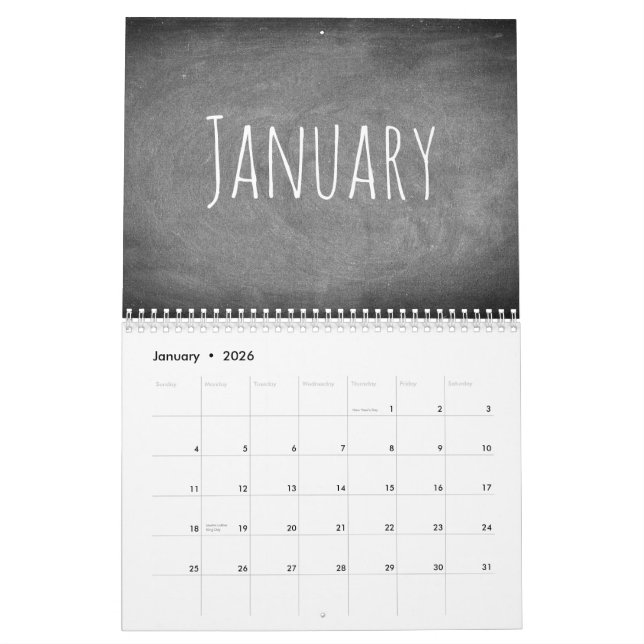 Texto 2018 preto e branco do calendário do quadro (Jan 2026)