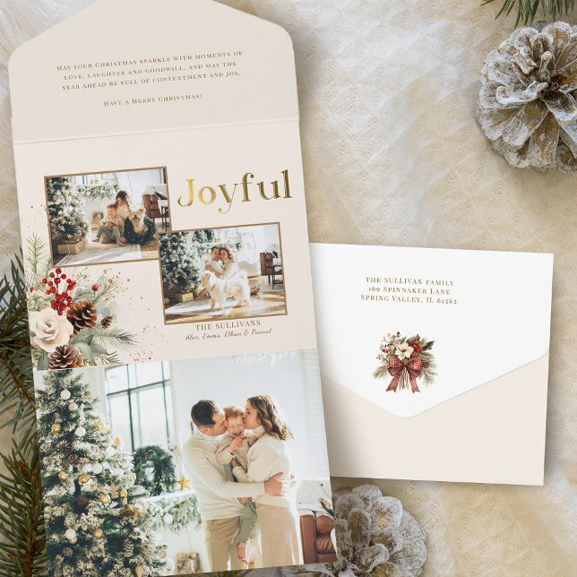 Texto Alegre Dourado Floral de Natal Multi-Foto (Criador carregado)