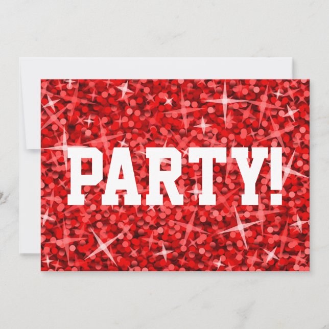 Texto branco de convite do 'Party!' vermelho-brilh (Frente)