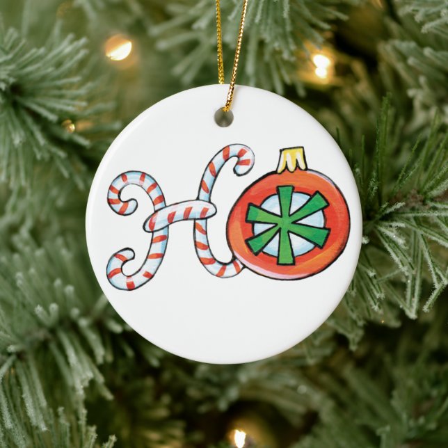 Texto de Natal bonito, Ho em ornamentos de Canas D (Árvore)