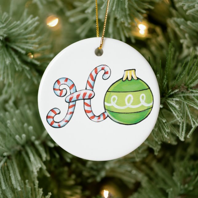 Texto de Natal Fofo, Ho em Ornamentos de Bengalas  (Árvore)