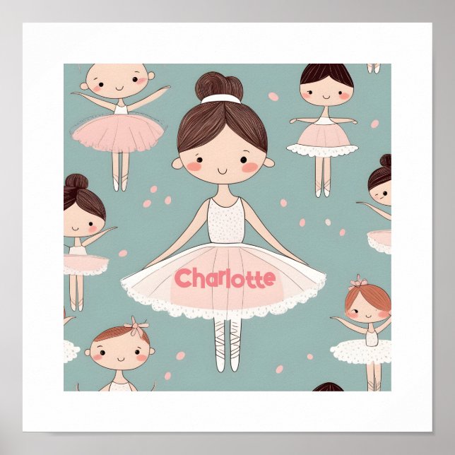 Texto de nome personalizado Feliz Ballerina Poster (Frente)