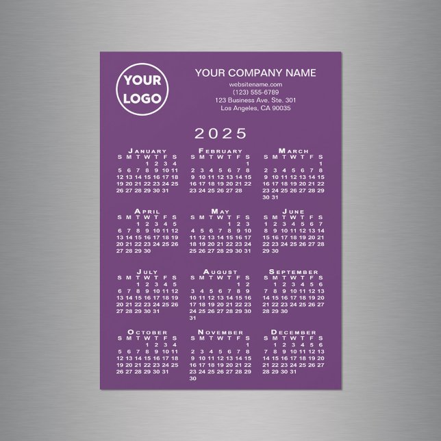 Texto do Logotipo Comercial do Calendário 2025 Ima (2025 Calendar Business Logo Text Purple Magnet in situ)