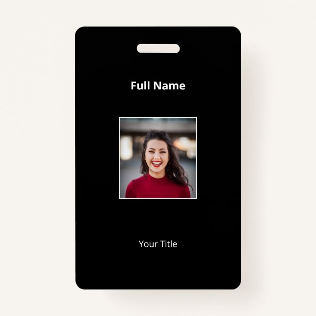 Texto e Foto do Crachá Preto Personalizado (Frente)