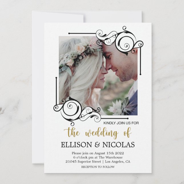 Texto Elegante Simples e Convites para Casamento d (Frente)