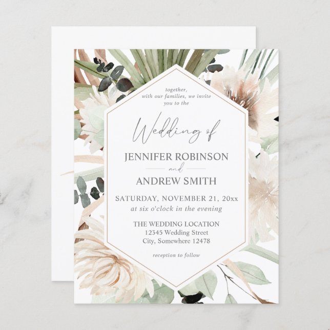 Texto LG Boho Eucalyptus Palm Casamento Floral (Frente/Verso)