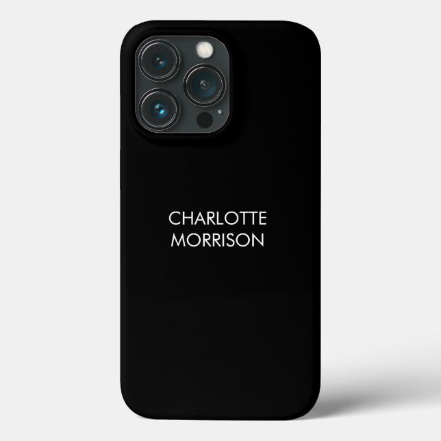 Texto monograma de nome personalizado mínimo preto (Verso)