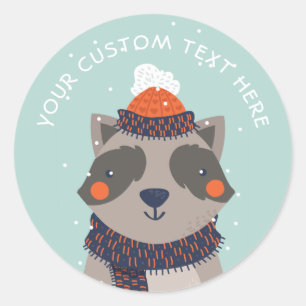 Texto personalizado adesivos Winter Raccoon
