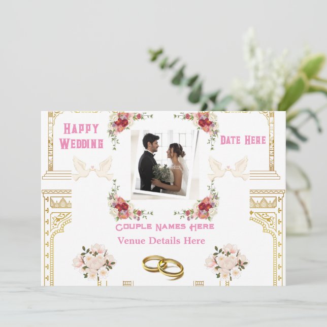 Texto Personalizado Convites para Casamento de noi (Em pé/Frente)