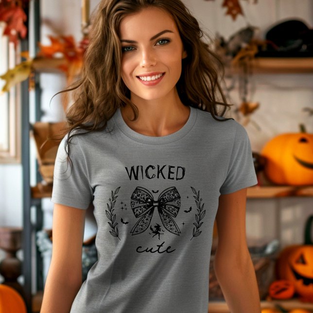 Texto Personalizado de Halloween do Arco Preto da  (Witch Coquette Black Bow Halloween Custom Text Tri-Blend Shirt)