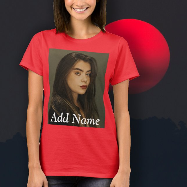 Texto Personalizado do Nome da Foto - Camisa T Per (Custom Photo Name Text Personalized T-Shirt-upload your favorite photo, add a custom name or text)
