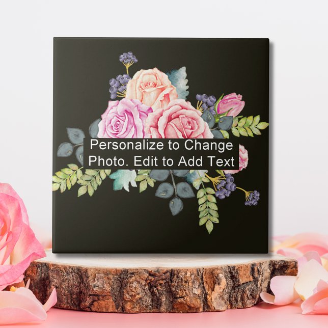 Texto Personalizado do Nome do Trabalho de arte de (Custom Personalized Floral Photo Artwork Name Text Ceramic Tile)