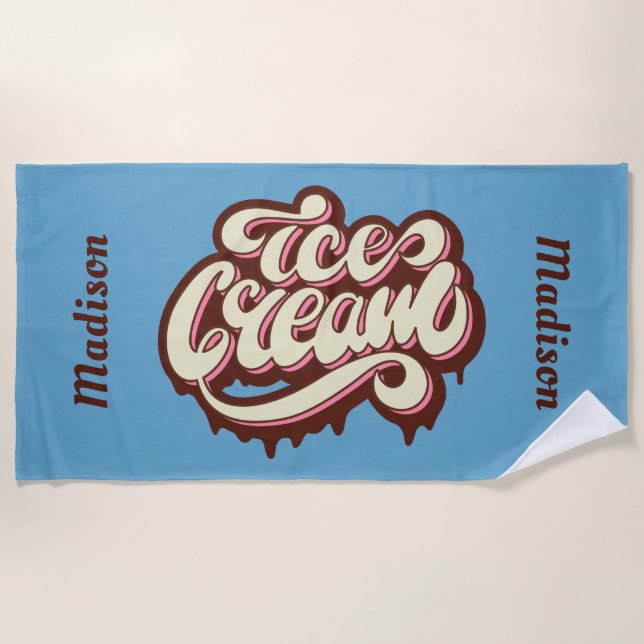 Texto personalizado do sorvete e toalha de praia d (Frente)