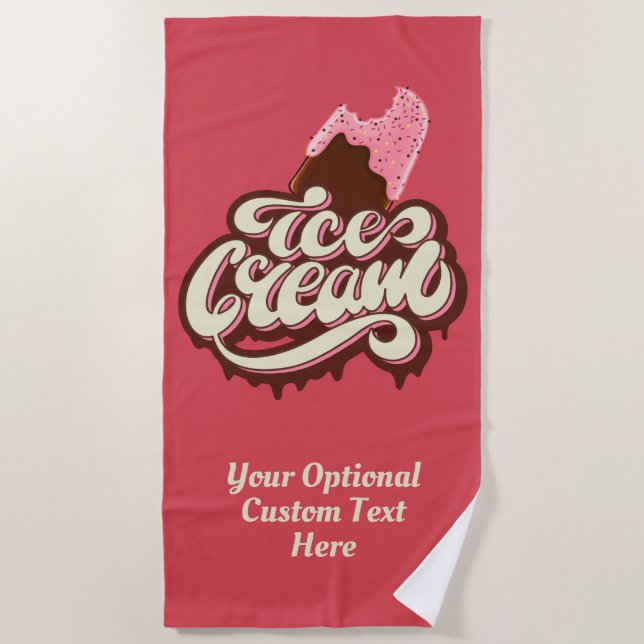 Texto personalizado do sorvete e toalha de praia d (Frente)