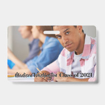 Texto personalizado e crachá de fotos