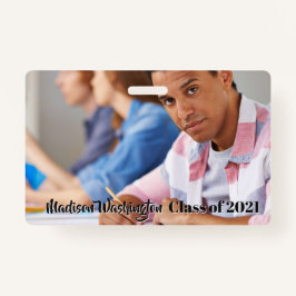 Texto personalizado e crachá de fotos