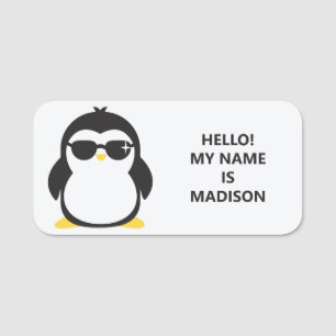 Texto personalizado e nome de etiqueta de pinguins